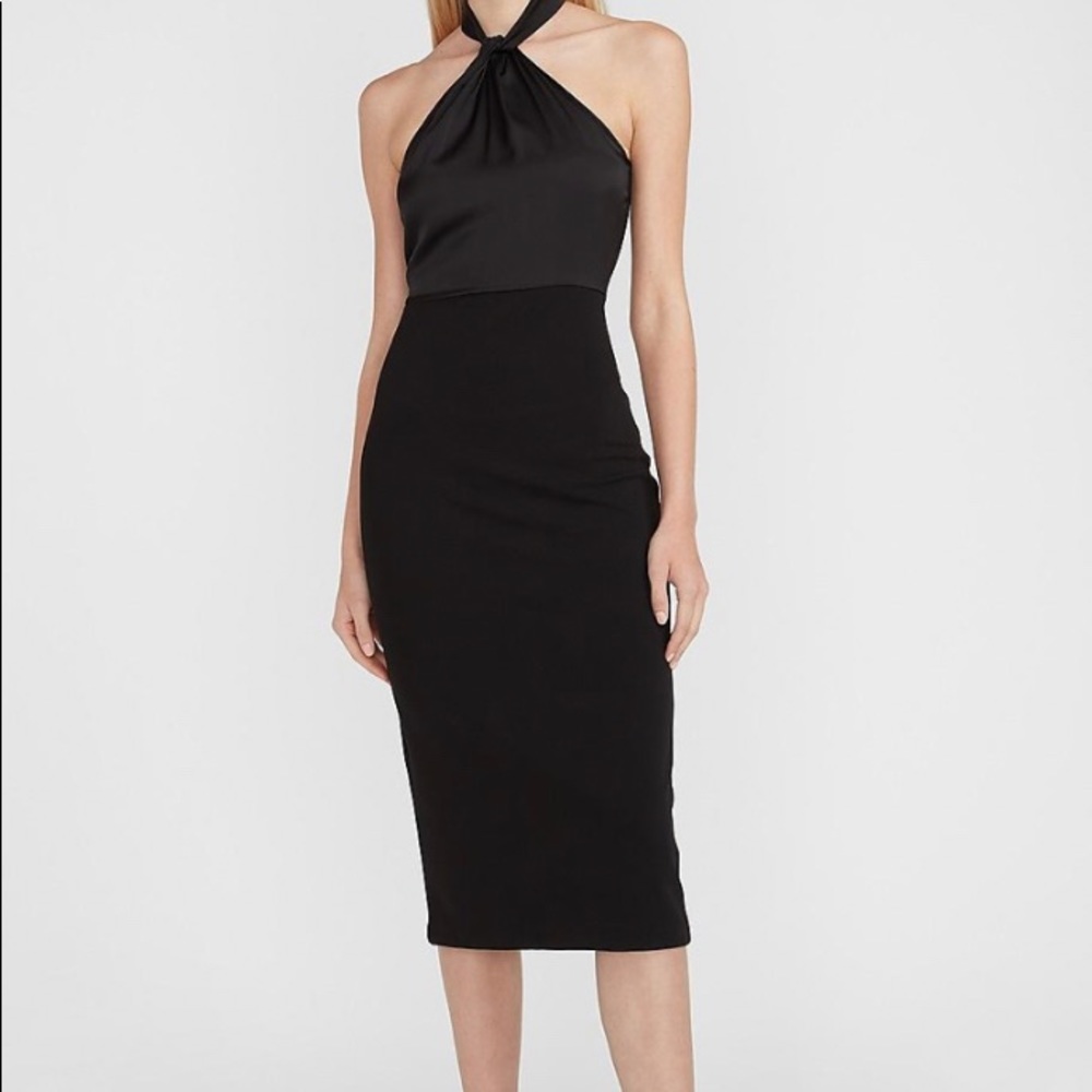 EXPRESS black satin top midi dress